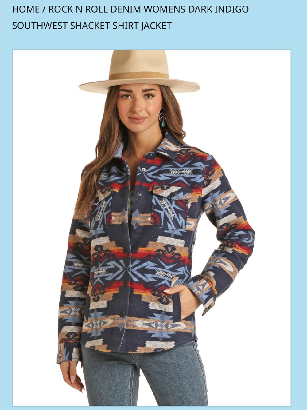 Rock N Roll denim woman’s dark indigo southwest shacket